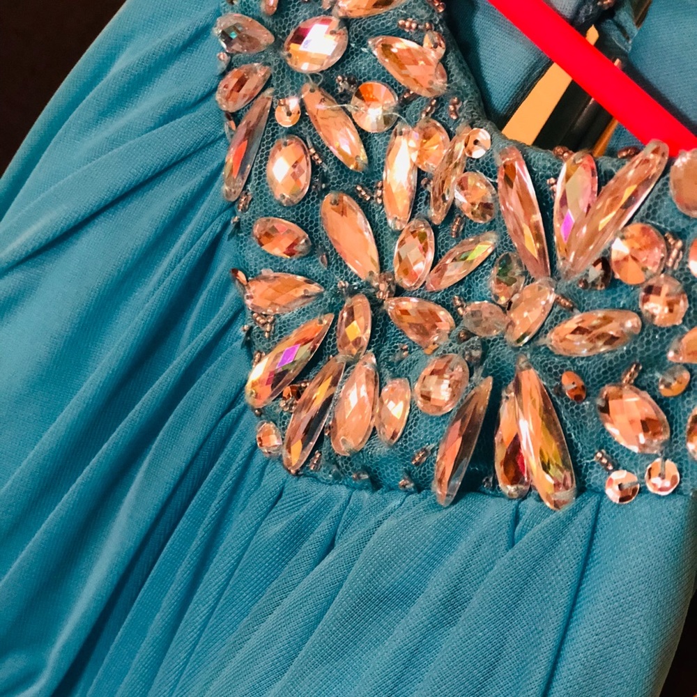 Long aqua prom dress - Picture 2 of 5